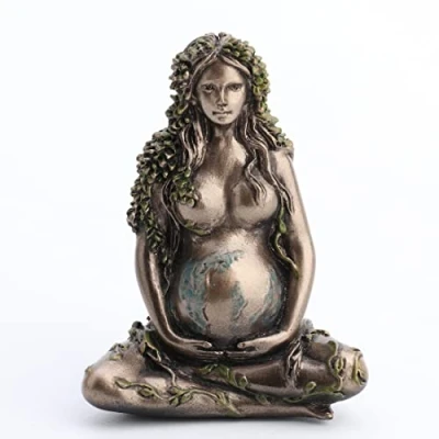 Image of Veronese Design Mother Earth Gaia Sitting Lotucs Pose Painted Bronze Finish Resin Figurine