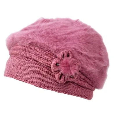 Image of Itzu Women&#039;s Soft Faux Fur Beanie Cloche Hat Fleece Lined Comfy Winter Cap in Mauve