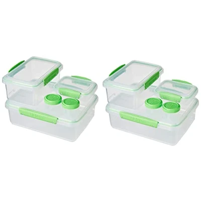 Image of Sistema Klip IT Food Storage Containers 6 Plastic with Lids 4 Dressing To Go Pots BPA Free Recyclable TerraCycle® 10 Freezer/Fridge/Pantry Containers, Green
