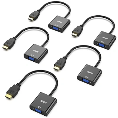 Image of BENFEI HDMI to VGA Cable, Gold Plated, Set of 5, Male Female for Computer, Laptop, PC, Monitor, Projector, HDTV, Chromebook, Raspberry Pi, Roku, Xbox and More, Black
