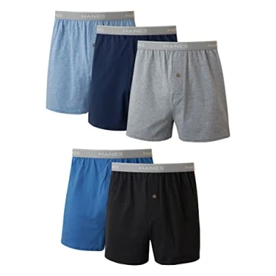Image of Hanes Men&#039;s Boxers 5 Pack, Cotton Knit Comfortable Boxer Underwear, Moisture Wicking Multipack, Assorted Large
