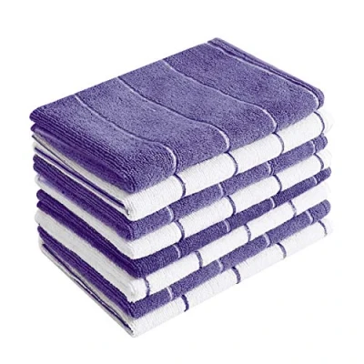 Image of Microfiber Kitchen Towels Super Absorbent, Soft and Solid Color Dish Towels, 8 Pack (Stripe Designed Purple White Colors), 26 x 18 Inch (Purple)