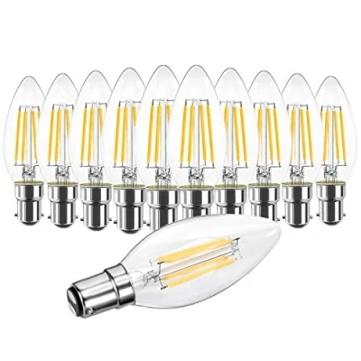 Image of WULUN 4W B15 Filament LED Candle Bulb Edison Vintage Bayonet Cap Warm White 2700K 400LM 40W Incandescent Bulbs Equivalent Non Dimmable No Flicker 10 Pack