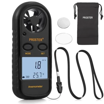 Image of Proster Anemometer Digital LCD Wind Speed Meter Gauge Air Flow Velocity Measurement Thermometer with Backlight for RC Drones Helicopter Windsurfing Kite Flying Sailing Surfing Fishing Etc