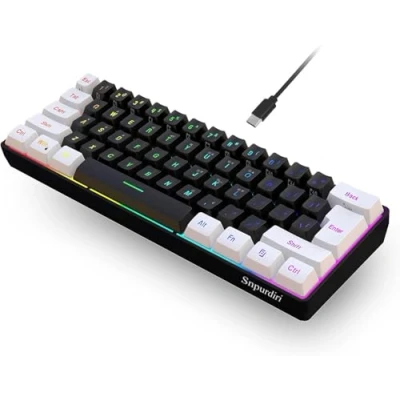 Image of Snpurdiri 60% Wired Gaming Keyboard, True RGB Mechanical Feeling,Ultra Compact Mini Keyboard with Detachable Cable,White and Black Color
