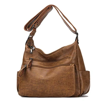 Image of Artwell Fashion Crossbody Bag For Women Shoulder Soft PU Leather Handbags Purses Multi Pocket Hobo Tote (Brown)