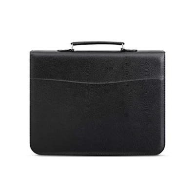 Image of Arpan A4 Zipped Business Executive Conference Folder with Calculator/Ring Binder Portfolio (+ 100 Punched Pocket/Sleeves) Black