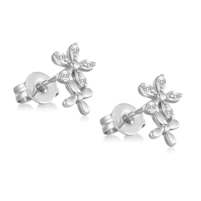 Image of Philip Jones Silver Plated Flower Earrings Created with Zircondia® Crystals