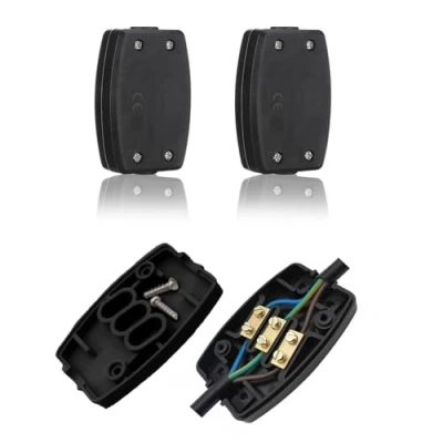 Image of 2Pcs 3 Terminal Electrical Cable Junction Box 13Amp 250v Flex Connector Core Joiner Connectors For Indoor Lighting,Electrical Power,Wiring（ Black）