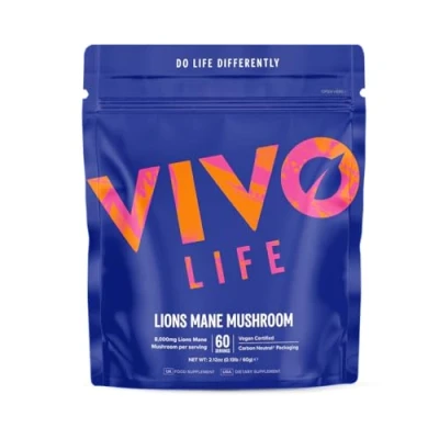 Image of Vivo life Lion&#039;s Mane Mushroom (8:1 Extract) Boosts Cognitive Functions, Anti inflammatory, Vegan (60g, 60 Servings)