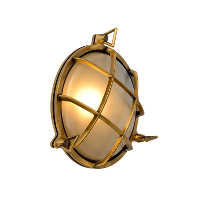 Image of Dudley Retro Round Bulkhead Wall Light Outdoor 1xE27 IP65 Matt Gold, Brass