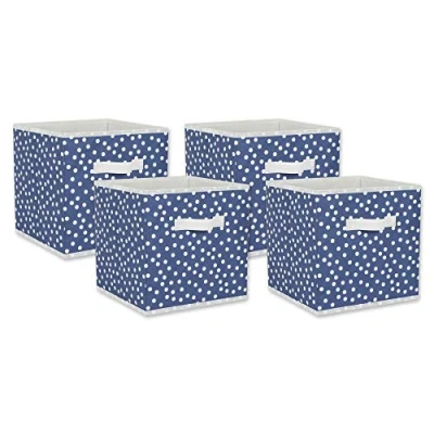 Image of DII Non Woven Storage Collection Polka Dot Collapsible Bin, French Blue &amp; White, Large Set, 11x11x11&quot; Cube, 4 Piece