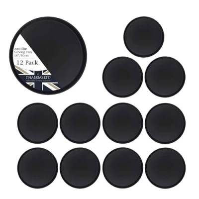 Image of U Grip Round Black Anti Slip Non Bar Drinks Food Serving Tray for Parties, Gatherings, Bars, Restaurants, and Home (12 Pack, 16&quot; / 40cm)