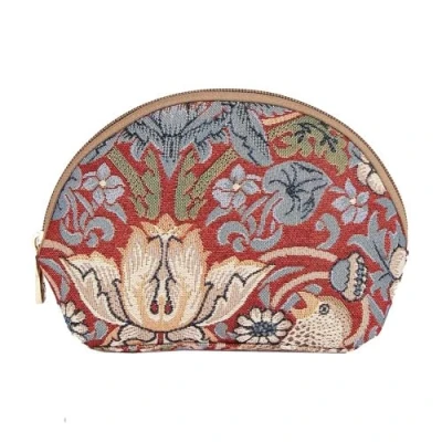 Image of Signare Tapestry cosmetic bag makeup for Women with William Morris Design (Strawberry Thief Red, COSM STRD)