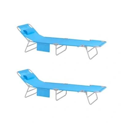 Image of SoBuy OGS35 Bx2, Set of 2 Textoline Reclining Folding Chair, Adjustable Back Outdoor Garden Camping Beach Deck Chair Sunlounger, Blue