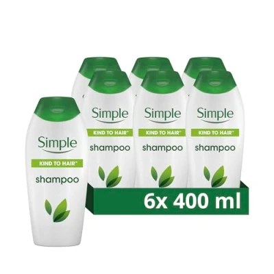 Image of Simple Kind to hair Gentle Cleansing Shampoo with vitamin B5, chamomile oil, and glycerin care for healthy, shiny 6x 400 ml