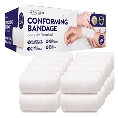 Image of JFA Medical Conforming Bandage, Gauze Bandage Roll 5cm x 4m Pack of 24