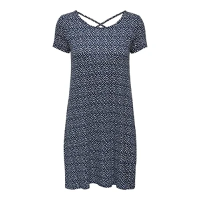 Image of ONLY Women&#039;s Onlbera Back Lace Up S/S Dress JRS Noos, Night Sky/AOP:Lana Grafic, M