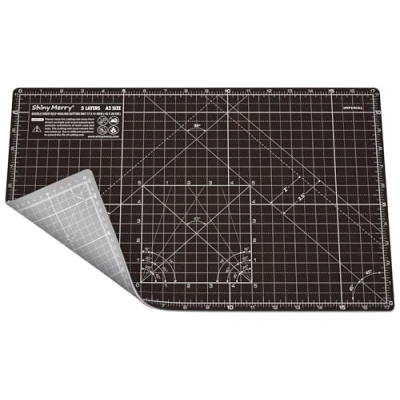 Image of Self Healing Cutting mat A3, 12&quot; x 18&quot; Fabric Double Sided 5 Ply Craft Board for Sewing,Crafts,Fabric, Quilting, Scrapbooking Projects, Black/Gray Shiny Merry