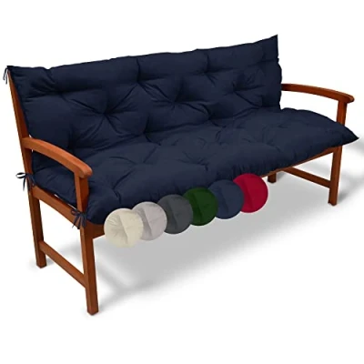 Image of Beautissu Garden Bench Cushion 150x50x50cm Flair BR Comfortable Outdoor Seat with Backrest for Swing or 3 Seater Dark Blue