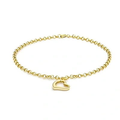 Image of Carissima Gold Women&#039;s 9 ct Yellow Heart Charm 2 mm Round Belcher Chain Bracelet of Length 18 cm/7 Inch