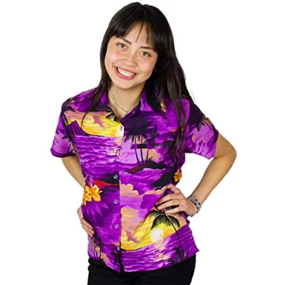 Image of King Kameha Funky Hawaiian Blouse Shirt, Shortsleeve, Surf, Purple, 5XL