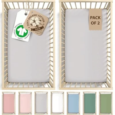 Image of Bunnyjik GOTS Organic 2 x Cot Sheets 120x60 Fitted Double Thickness Ultra Soft Baby Sheet 100% Cotton Bedding Bed 60 120