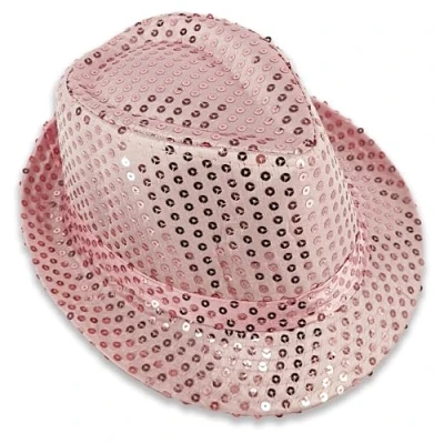 Image of Pohotobooth Props Ltd Vibrant Sequin Fedora Hat Sparkling Trilby Jazz Party Gangster for Adults, One Size Fits All, Multiple Colors Available (Light Pink)
