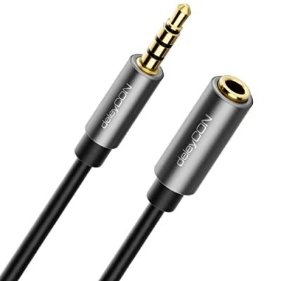 Image of deleyCON 3.0m (9.84 ft.) Headset Headphone Extension CTIA 4 Pin TRRS Microphone 3.5mm Jack Cable Audio Metal Plug Stereo PC Mobile Phone Smartphone Tablet HiFi Receiver