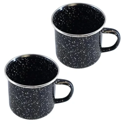 Image of Navoys 2 Enamel Camping Mug Black, Heat Resistant, Ideal Accessory for Camping, Picnic, Hiking, Fishing (2 Mugs)