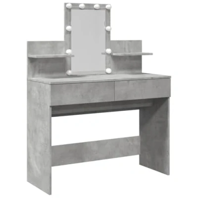 Image of vidaXL Dressing Table Concrete Grey Makeup Vanity Desk with LED Cosmetic Mirror &amp; Drawers Engineered Wood 100x40x130 cm Bedroom Decor