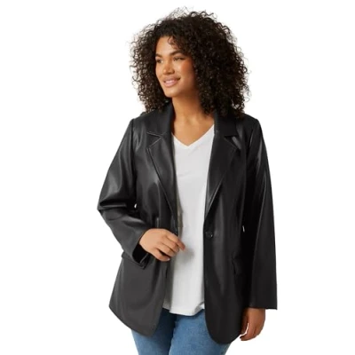 Image of EVANS Curve Faux Leather Blazer Women&#039;s Plus Size Black