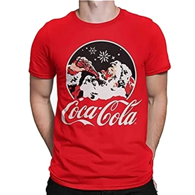 Image of Coca Cola Santa Drinking Coke Christmas Unisex Red T Shirt (Small)