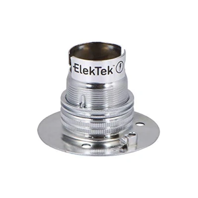 Image of ElekTek Chrome B22 Batten 52mm Base BC Bayonet Cap Lamp Holder with Shade Ring, NOT for BESA Conduit Box Made in UK