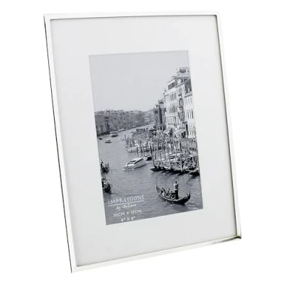 Image of Impressions narrow silver plated 8&quot; x 10&quot; photo frame with white mount boarder