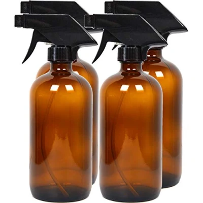 Image of Youngever 4 Pack 500ML Empty Amber Glass Spray Bottles, Refillable Container for Essential Oils, Cleaning Products, or Aromatherapy, Trigger Sprayer with Mist and Stream Settings
