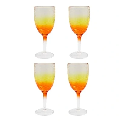 Image of Carousel Home Pack of 4 Orange Ombre Plastic Wine Glass Set Goblet Garden Picnic Reusable Drinkware Outdoor
