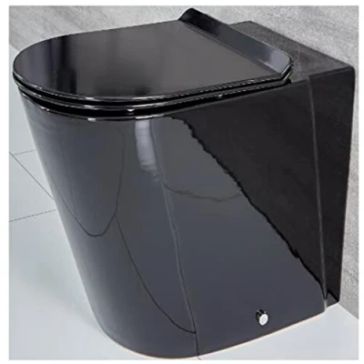 Image of Milano Nero Modern Black Ceramic Back to Wall Toilet WC Soft Close Seat