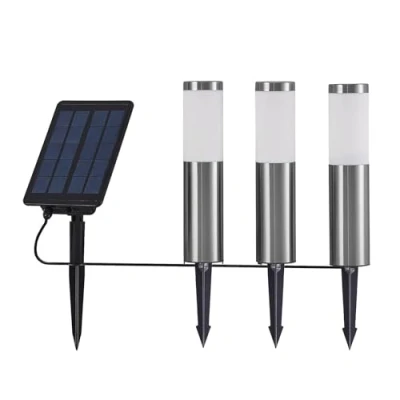 Image of Outdoor Solar Lights &#039;Lexiane&#039; (Modern) in Silver Made of Stainless Steel (3 Light Sources,) from Lindby lamp, Garden