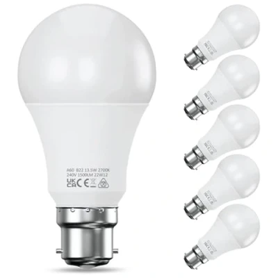 Image of Bayonet Light Bulbs 100W Equivalent, Warm White 2700K, 13.5W 1500LM Super Bright LED Bulb, Daylight B22 Bulbs, BC GLS Energy Saving Lightbulbs Bayonette, Non dimmable, Pack of 6