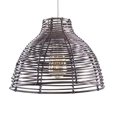 Image of MiniSun Modern Grey Wicker Rattan Basket Style Ceiling Pendant Light Shade