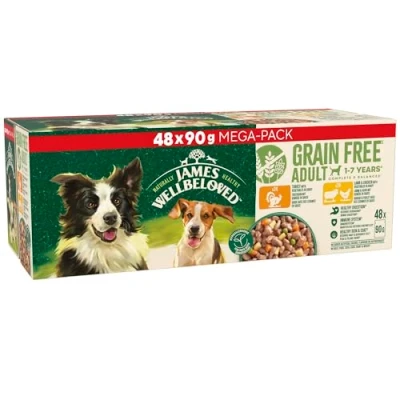 Image of James Wellbeloved Grain Free Adult Dog Food with Turkey and Lamb in Gravy Pouch 48 x 90 g