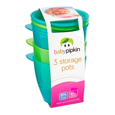 Image of Homeshopa Airtight Baby Food Storage Pots, Set of 3 Plastic Weaning Stackable Containers with Lids, Bright Colours, BPA Free, Microwave &amp; Freezer Safe
