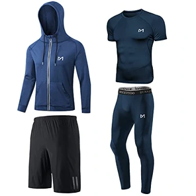 Image of MEETYOO Men&#039;s Compression Shirt Set, Blue Short Sleeved, L