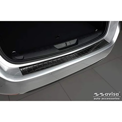 Image of Avisa Black Stainless Steel Rear bumper protector compatible with Peugeot 308 II SW 2013 2017 &amp; Facelift 2021 &#039;Ribs&#039;