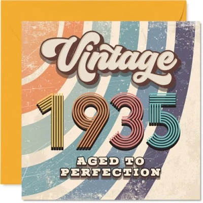 Image of 90th Birthday Card for Men Women Vintage 1935 Aged To Perfection Happy 90 Cards Uncle Nanny Nan Husband Grandma Wife, 145mm Bday Greeting