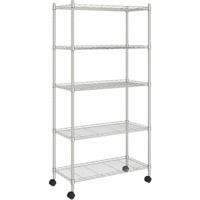 Image of vidaXL 5 Tier Storage Shelf with Wheels 75x35x155 cm Chrome 250 kg