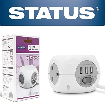 Image of Status 3G 1.4m Cube Socket with USB Ports White