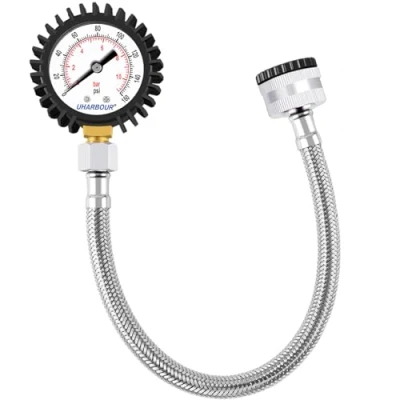 Image of Uharbour Water Pressure Gauge 0 11bar / 160psi Dual Scale 3/4BSPT to 1/2BSPT, Buttom Mount, Rubber Protector, Brass Thread