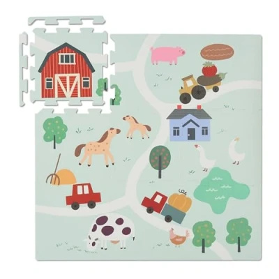 Image of Relaxdays Mat, 21 Piece Baby Puzzle, Playing &amp; Crawling, Farm with Animals, Non Toxic Foam, Kids, Multicoloured, Plastic, 1 x 89.5 cm